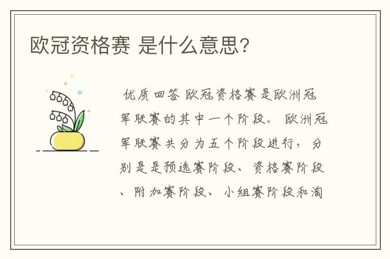 欧冠资格赛 是什么意思?