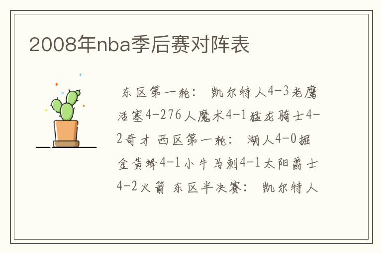2008年nba季后赛对阵表