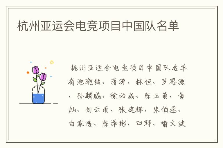 杭州亚运会电竞项目中国队名单