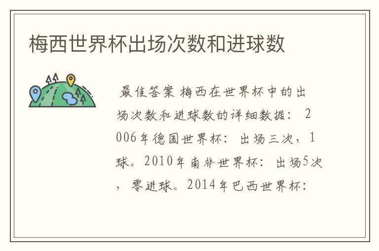 梅西世界杯出场次数和进球数