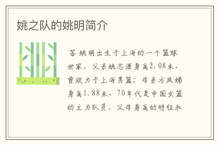姚之队的姚明简介