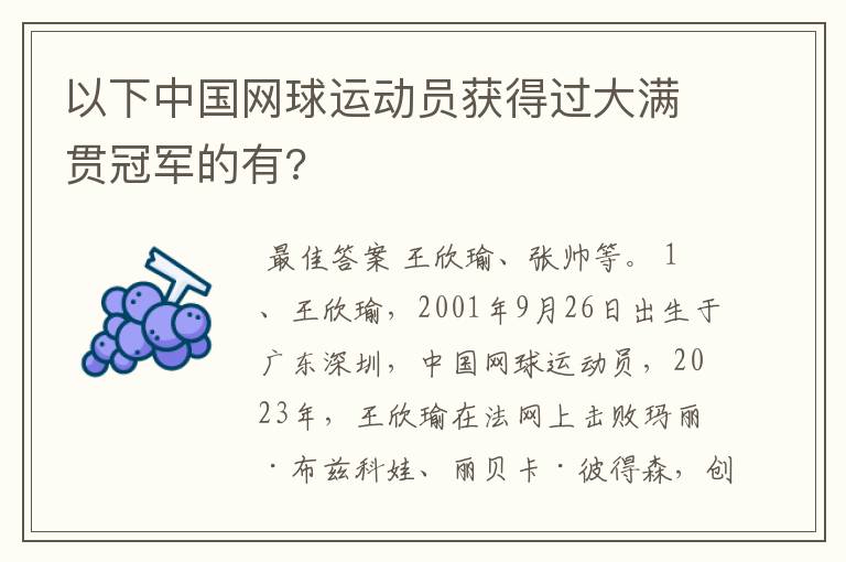 以下中国网球运动员获得过大满贯冠军的有?