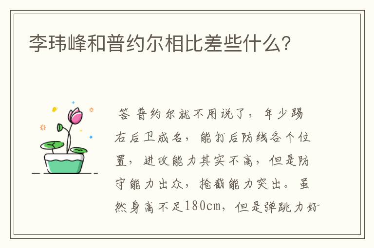 李玮峰和普约尔相比差些什么?