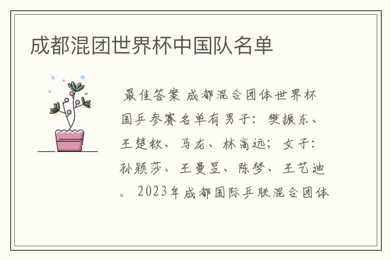 成都混团世界杯中国队名单