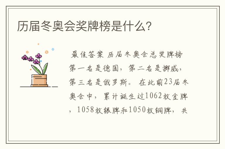 历届冬奥会奖牌榜是什么?