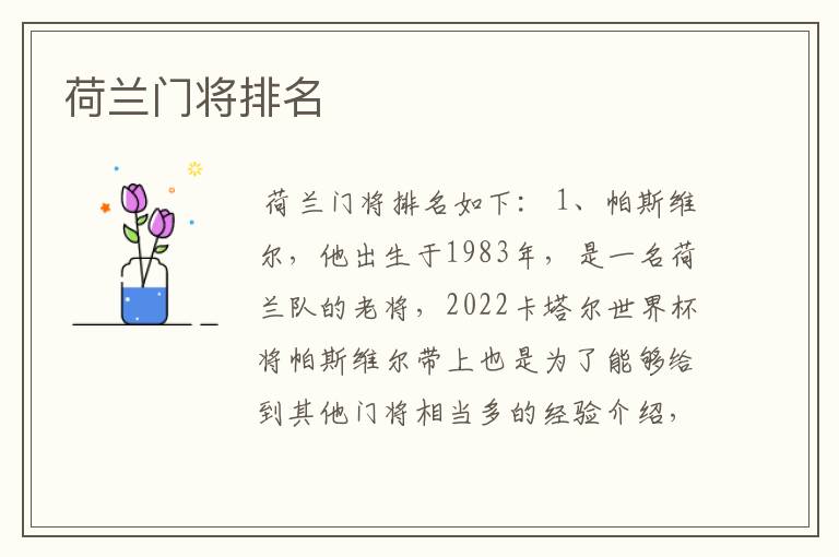 荷兰门将排名