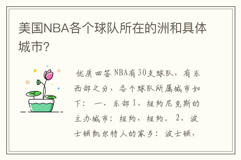 美国NBA各个球队所在的洲和具体城市？