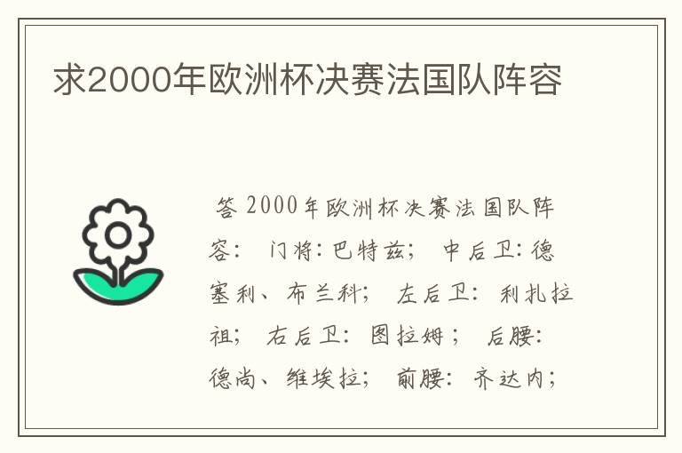 求2000年欧洲杯决赛法国队阵容