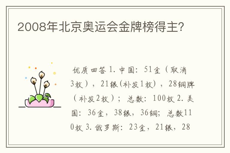2008年北京奥运会金牌榜得主?
