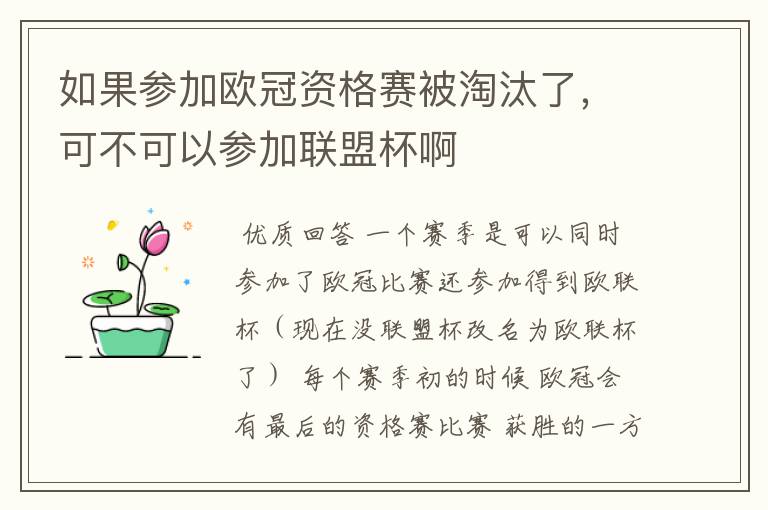 如果参加欧冠资格赛被淘汰了,可不可以参加联盟杯啊