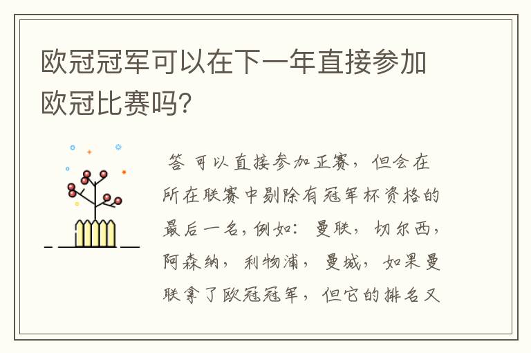 欧冠冠军可以在下一年直接参加欧冠比赛吗？