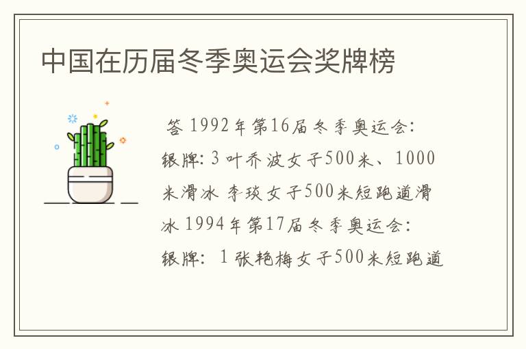 中国在历届冬季奥运会奖牌榜