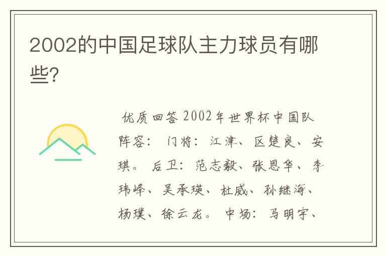 2002的中国足球队主力球员有哪些?