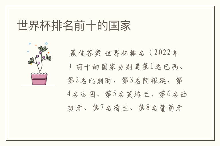 世界杯排名前十的国家