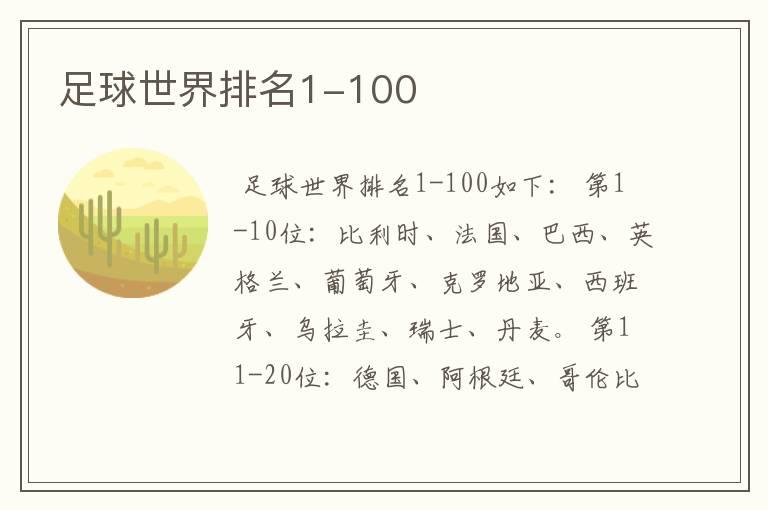 足球世界排名1-100
