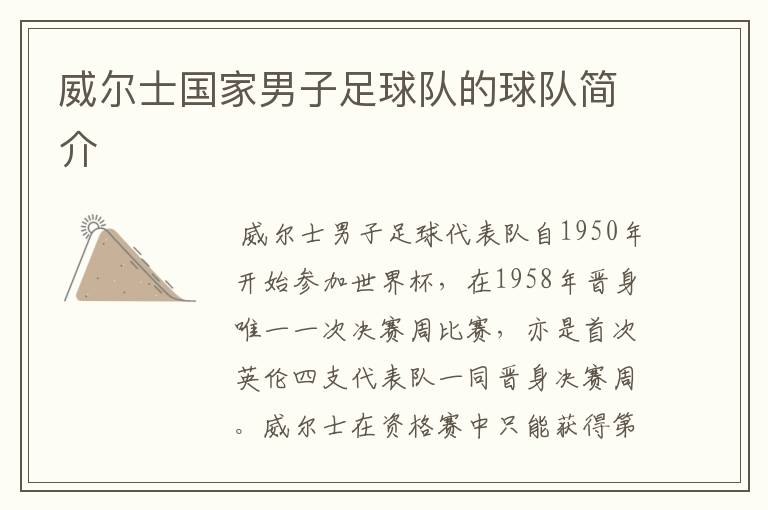 威尔士国家男子足球队的球队简介