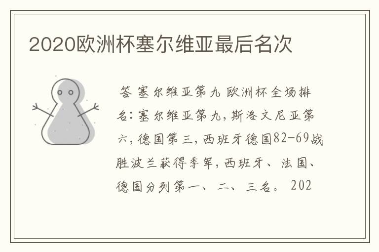 2020欧洲杯塞尔维亚最后名次