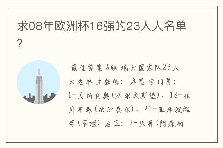 求08年欧洲杯16强的23人大名单？