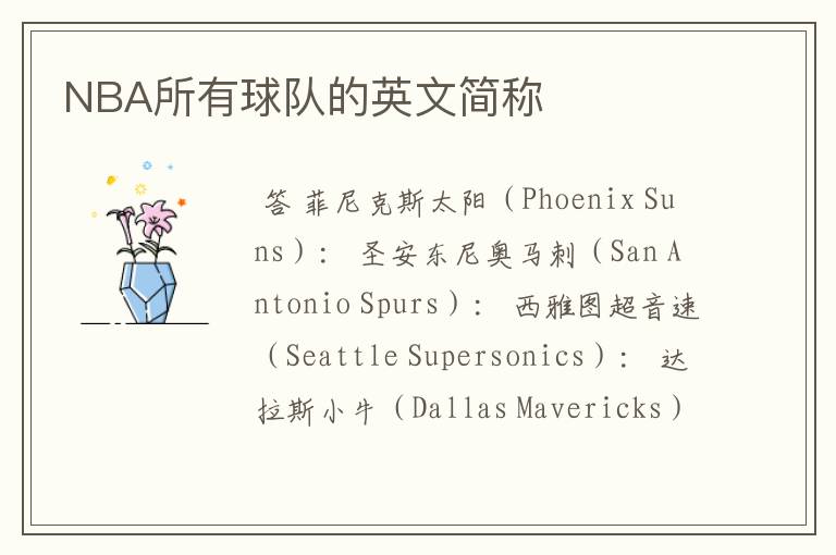 NBA所有球队的英文简称