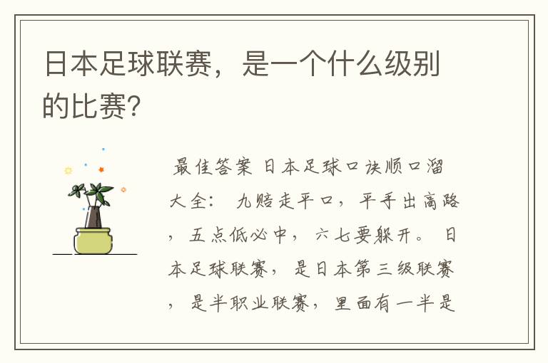 日本足球联赛,是一个什么级别的比赛?