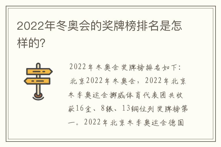 2022年冬奥会的奖牌榜排名是怎样的?