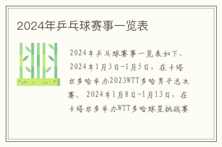 2024年乒乓球赛事一览表
