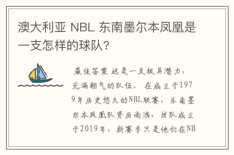 澳大利亚 NBL 东南墨尔本凤凰是一支怎样的球队?