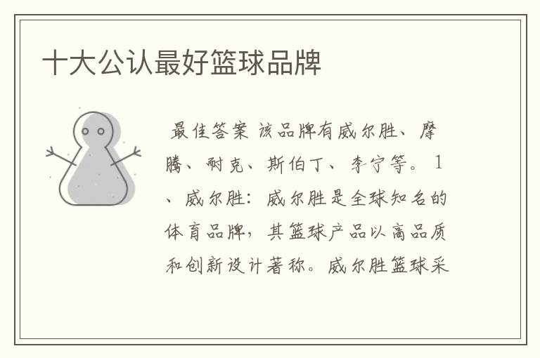 十大公认最好篮球品牌