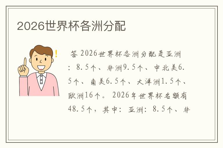 2026世界杯各洲分配