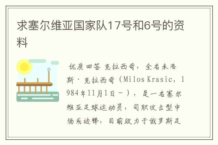 求塞尔维亚国家队17号和6号的资料
