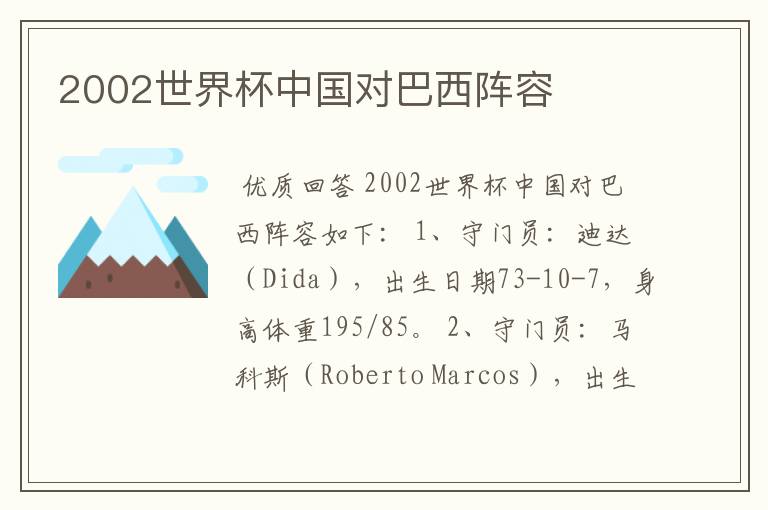 2002世界杯中国对巴西阵容