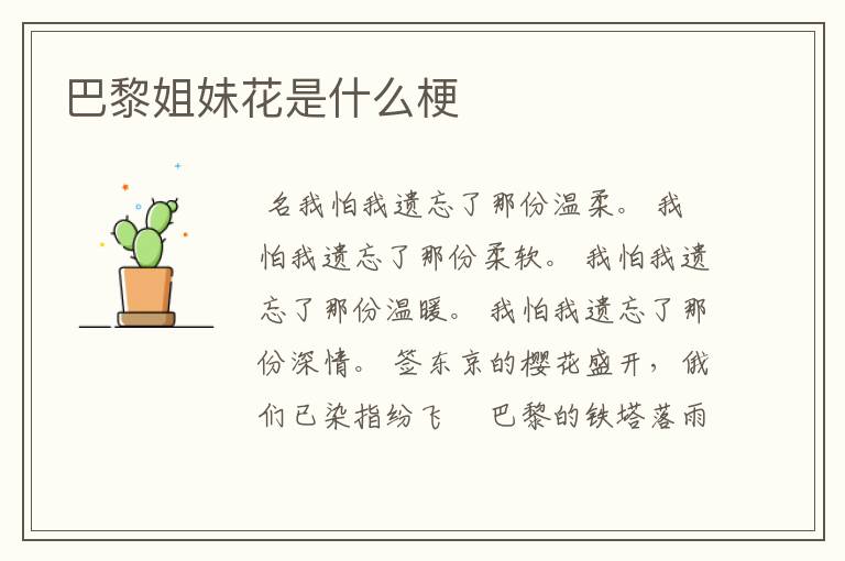 巴黎姐妹花是什么梗