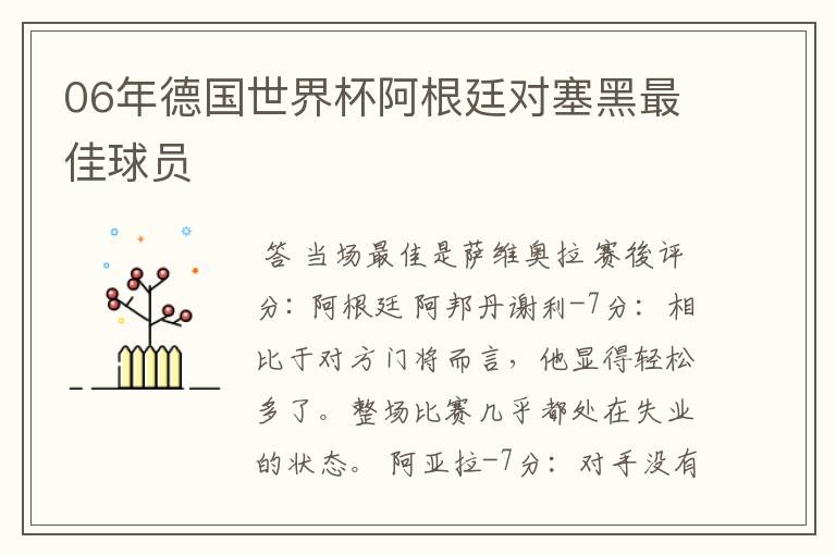 06年德国世界杯阿根廷对塞黑最佳球员