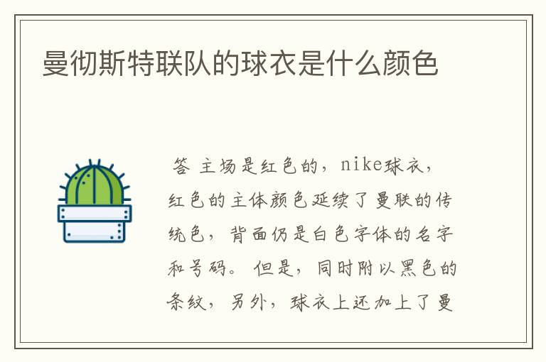 曼彻斯特联队的球衣是什么颜色