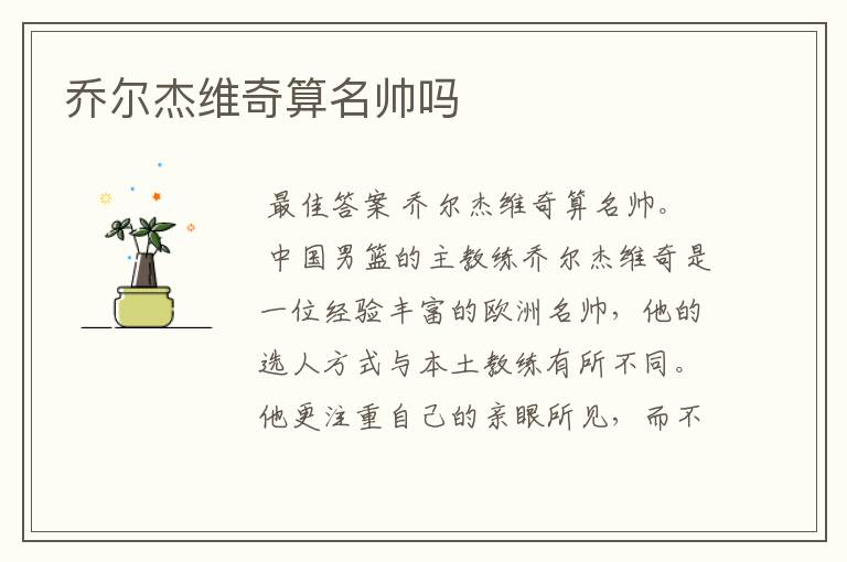 乔尔杰维奇算名帅吗