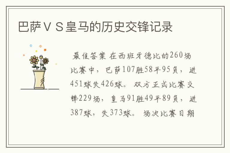 巴萨VS皇马的历史交锋记录