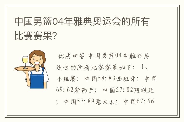 中国男篮04年雅典奥运会的所有比赛赛果?
