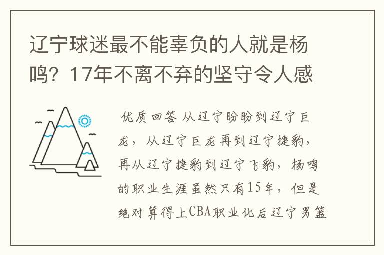 辽宁球迷最不能辜负的人就是杨鸣?17年不离不弃的坚守令人感动
