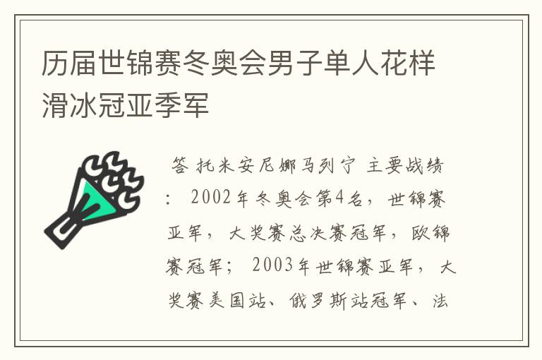 历届世锦赛冬奥会男子单人花样滑冰冠亚季军