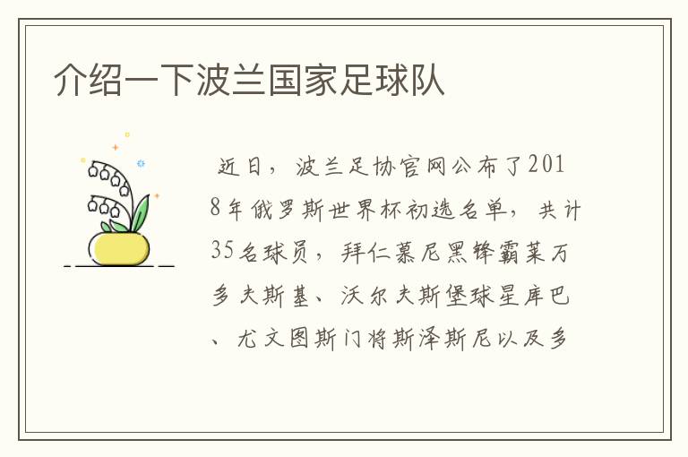 介绍一下波兰国家足球队