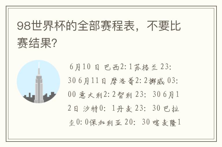 98世界杯的全部赛程表,不要比赛结果?