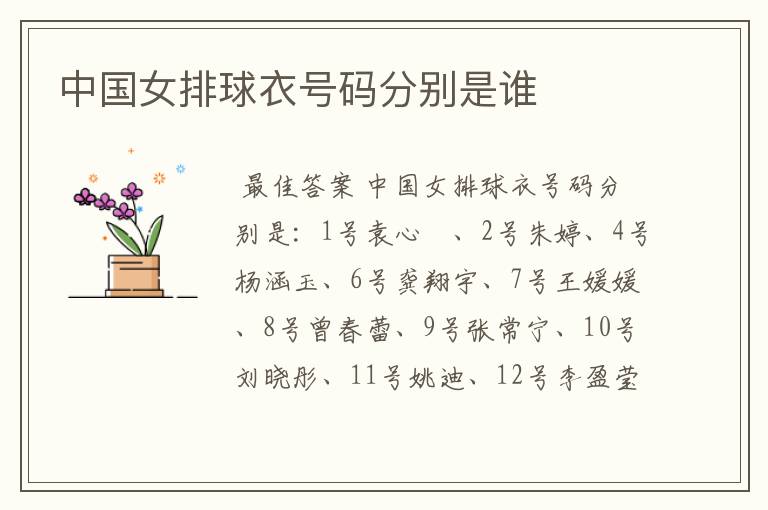 中国女排球衣号码分别是谁