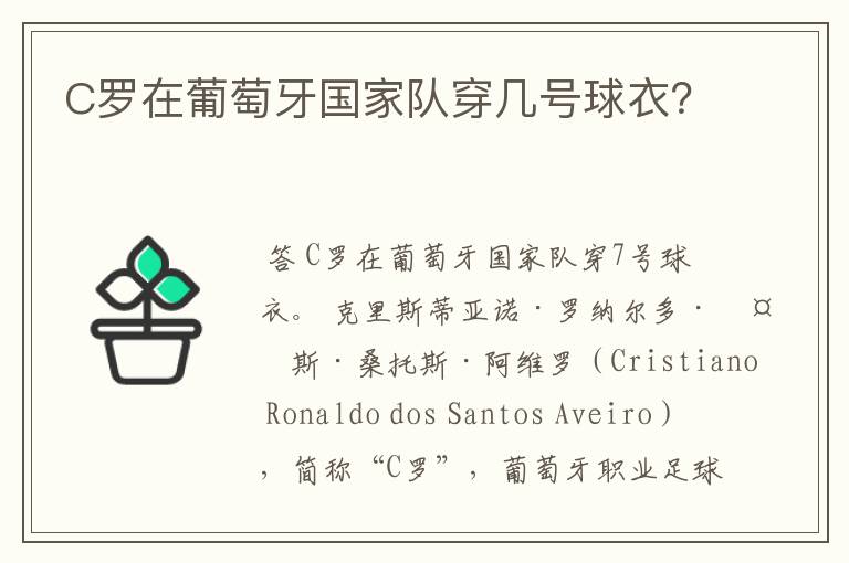 C罗在葡萄牙国家队穿几号球衣?