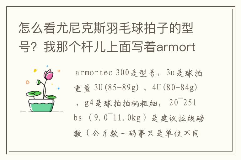 怎么看尤尼克斯羽毛球拍子的型号?我那个杆儿上面写着armortec 300。