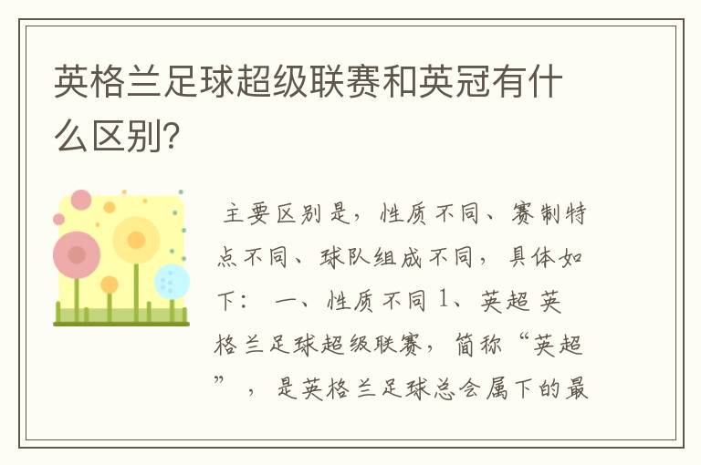 英格兰足球超级联赛和英冠有什么区别?