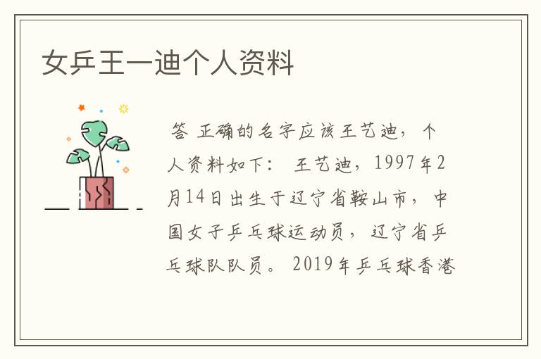 女乒王一迪个人资料
