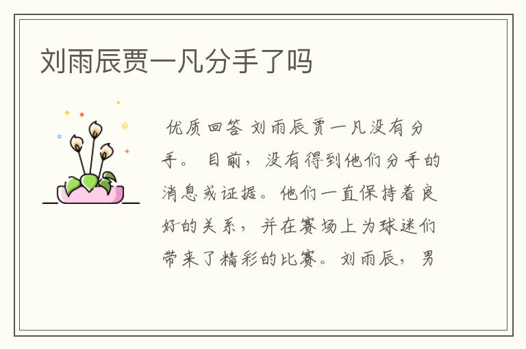 刘雨辰贾一凡分手了吗