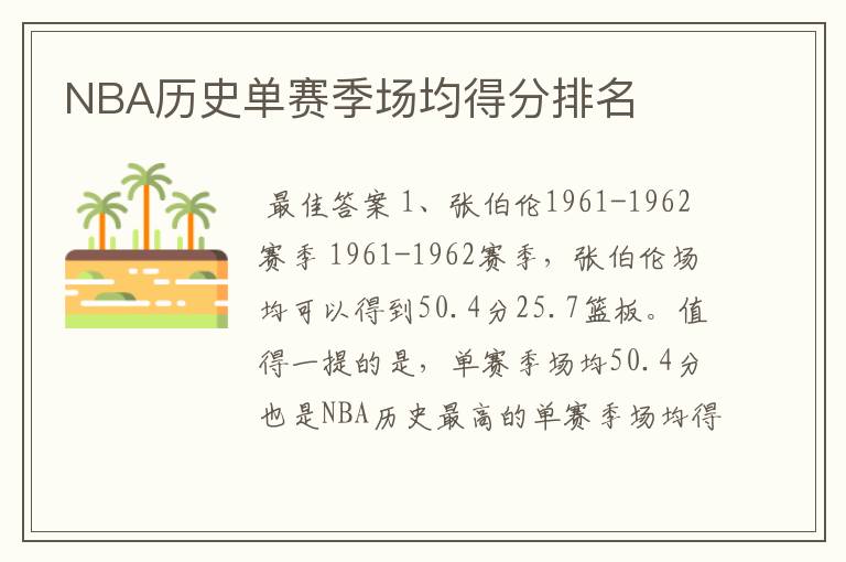 NBA历史单赛季场均得分排名