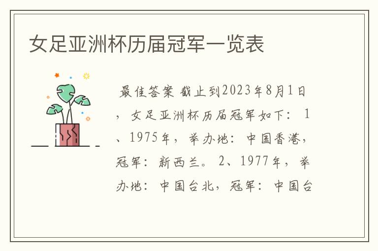 女足亚洲杯历届冠军一览表