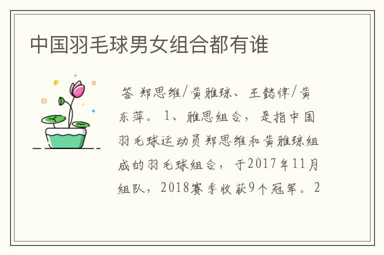 中国羽毛球男女组合都有谁